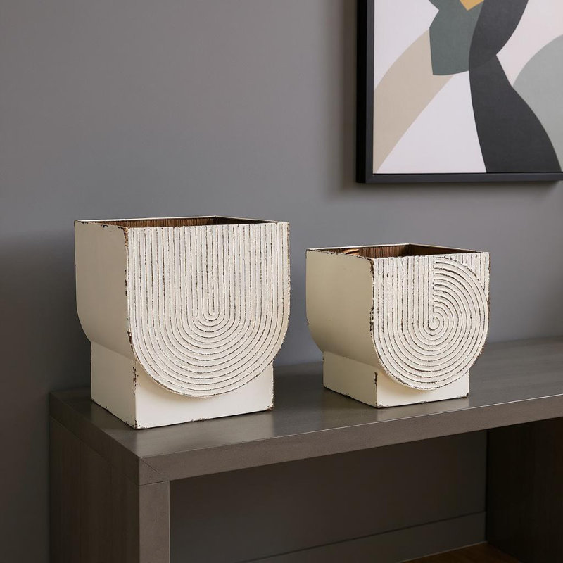 Ensemble de deux pots à fleurs rectangulaires en métal blanc de 20 onces