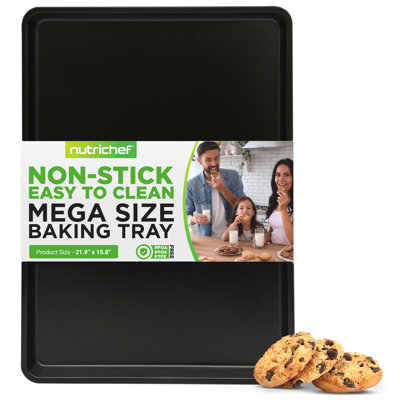 Plaque à biscuits antiadhésive Nutriquef XL - très grand 22 po x 16 po avec bords surélevés, plaque de cuisson en acier au carbone épais pour petits pains, biscuits, gâteaux et pâtisseries - noir