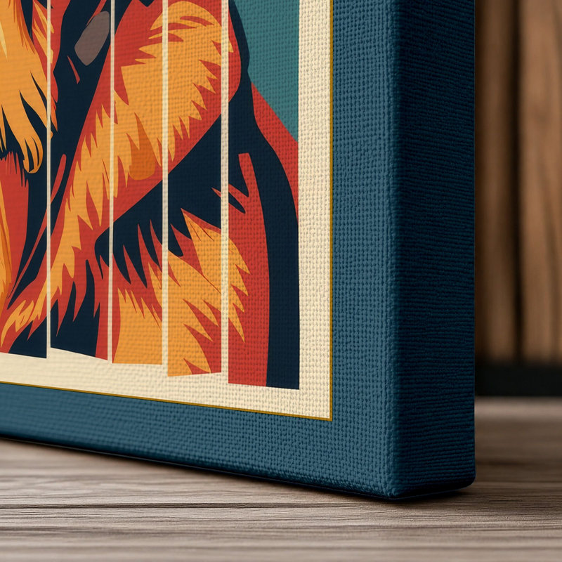 Golden Retriever Through Bars Minimalist - Wrapped Canvas, 36x24 - 91.4 x 61.0 cm, Teal Border