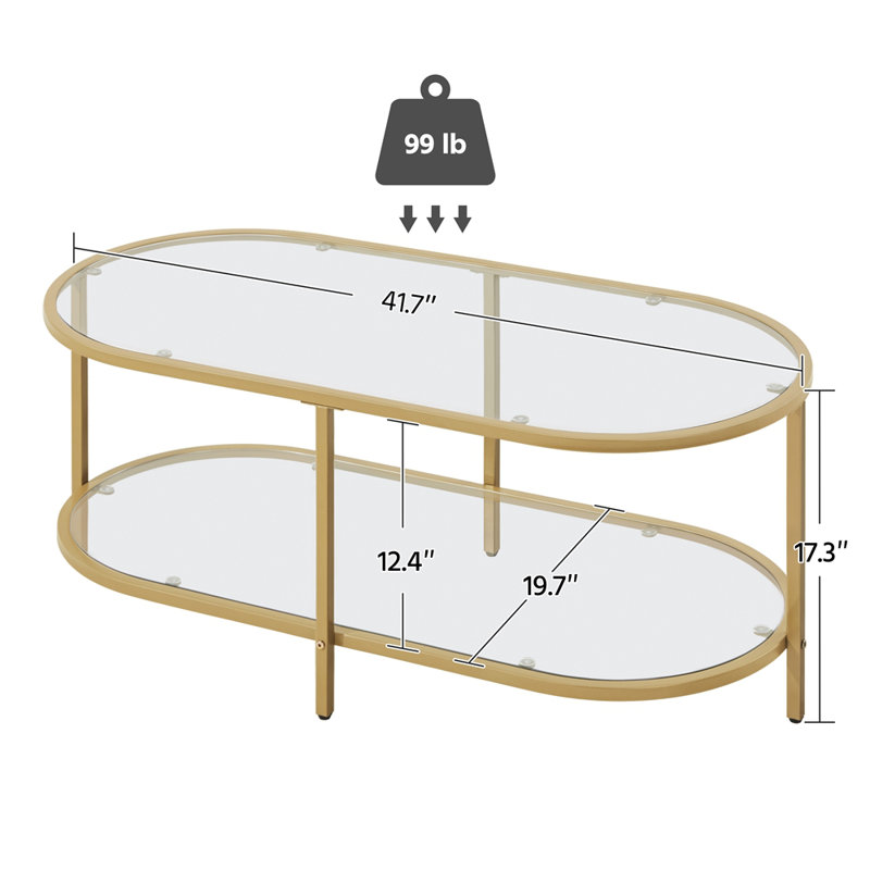 Caoimhlin Tempered Double-Layer Glass Oval Coffee Table, Gold