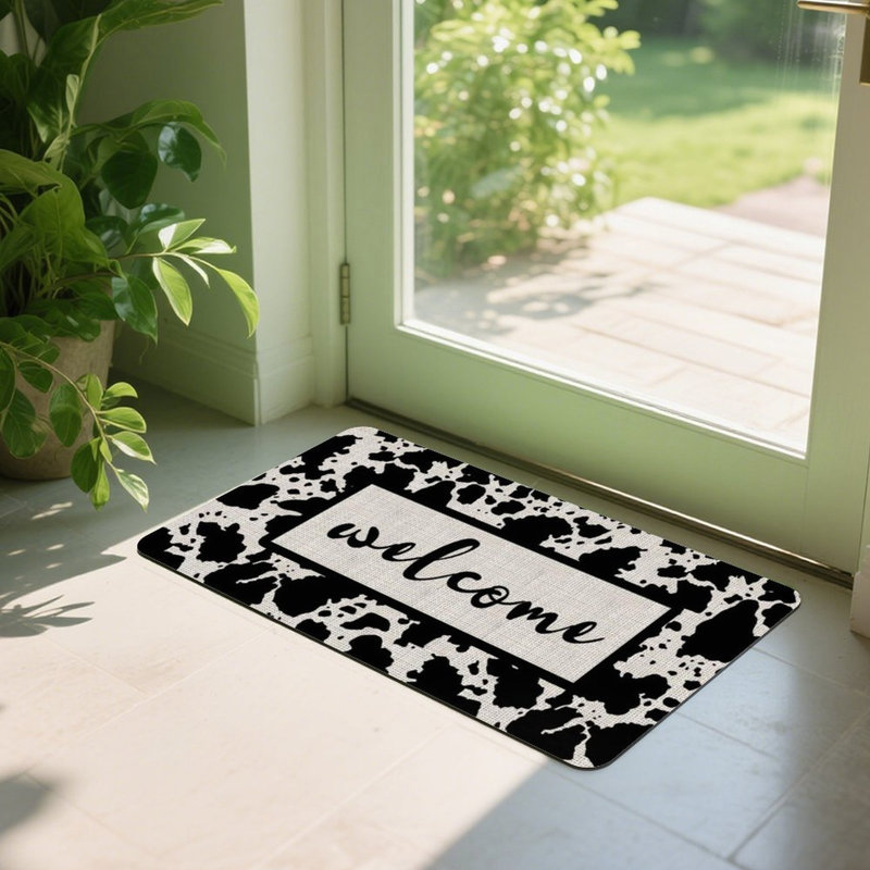 Tapis de porte de vache imprimé noir et blanc, 24 po x 36 po, pour entrée de maison de campagne