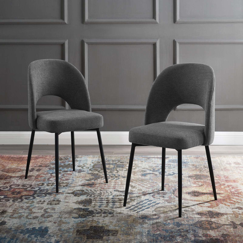 Modway Rouse Upholstered Fabric Dining Side Chair, Charcoal, 2