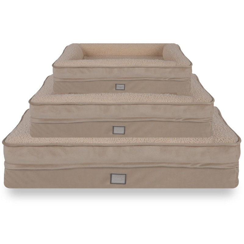 Luxurious Pet Bed for Dogs & Cats, Cream & Beige, 37.4 x 29.5 x 7.9 inches | 100% Polyester Outer Fabric, High-Grade Memory Foam, Ultra Soft High Density Foam | Perfect for Ultimate Comfort & Support