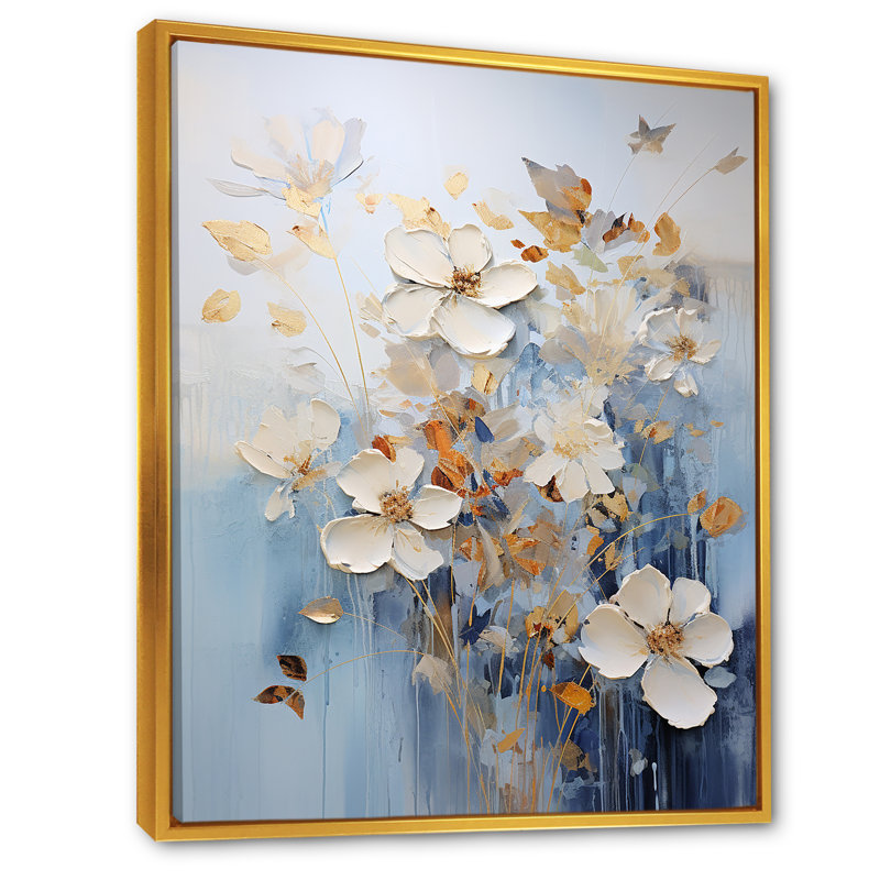 Minimalisme, fleurs saisonnières sur toile, H 32 po x l 24 po x P 1 po, Cadre flottant doré