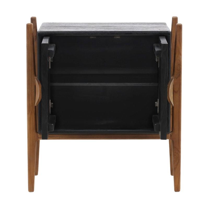 Emberly 2-Door Mindi and Teak Wood Nightstand, Black
