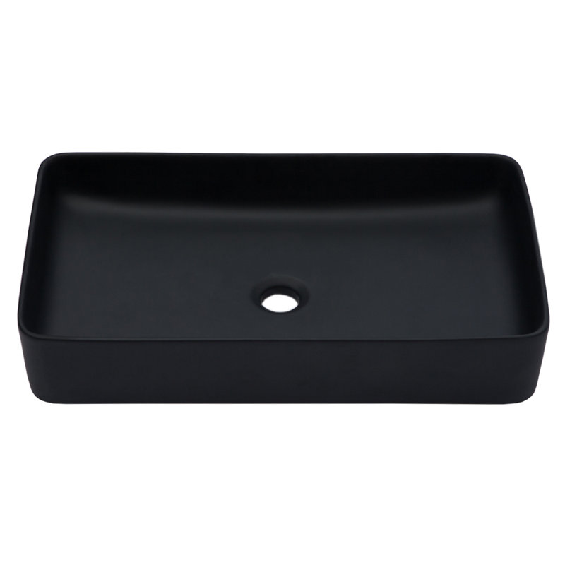 Black Ceramic Rectangular Bathroom Vessel Sink 24" x 13.5"