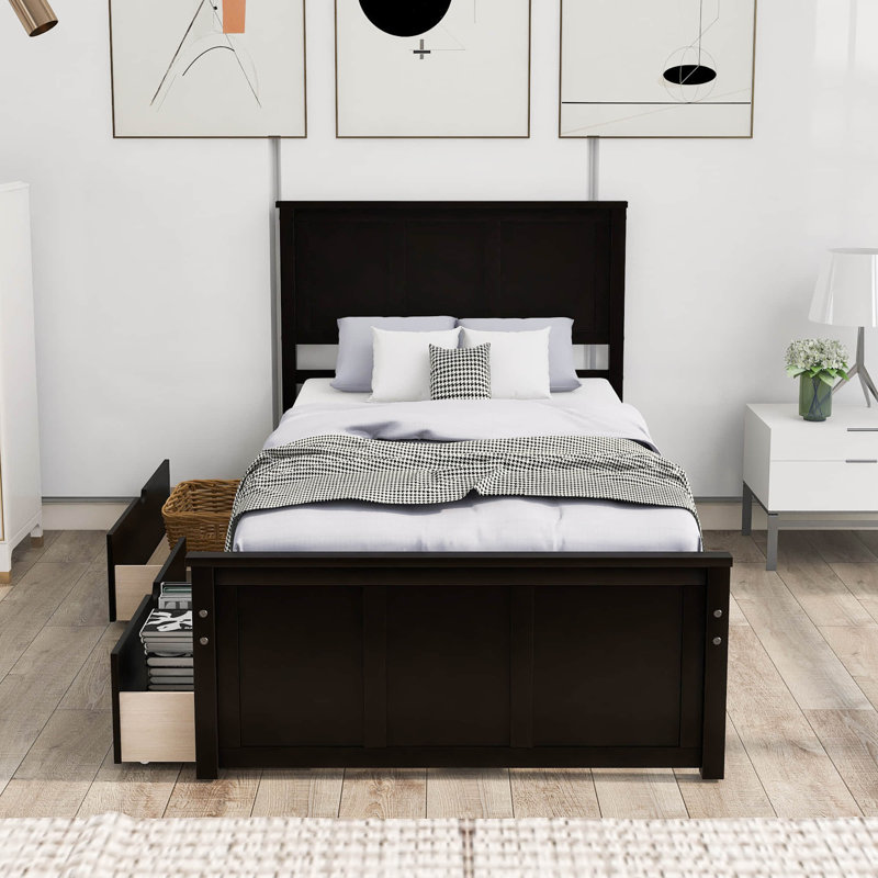 Lit plateforme simple avec deux tiroirs Arnolfo, Espresso