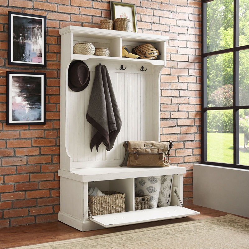 Portemanteau avec banc et rangement pour chaussures Seaside, Blanc vieilli