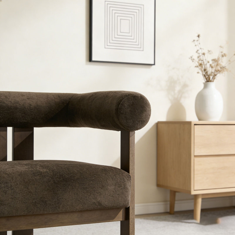 Chaise d'appoint moderne rembourrée avec accoudoirs ronds, Brun foncé, noyer