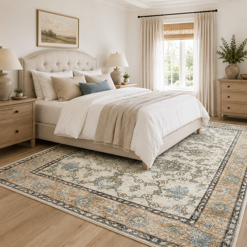 Tapis à motif floral lavable Fillender, Rectangle de 5 pi x 8 pi