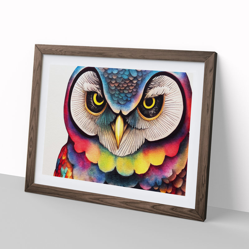 Colourful Owl Vol.1 1 Piece Wall Art, 34cm H x 46cm W x 2cm D, Walnut Framed