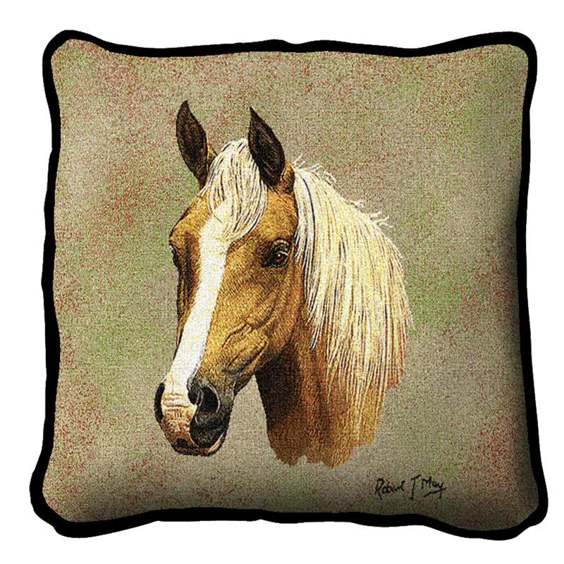 Housse de coussin Pure Country Weavers Palomino Horse - Robert May - Finition à la main - Tissée en coton - Fabriquée aux États-Unis (17x17)