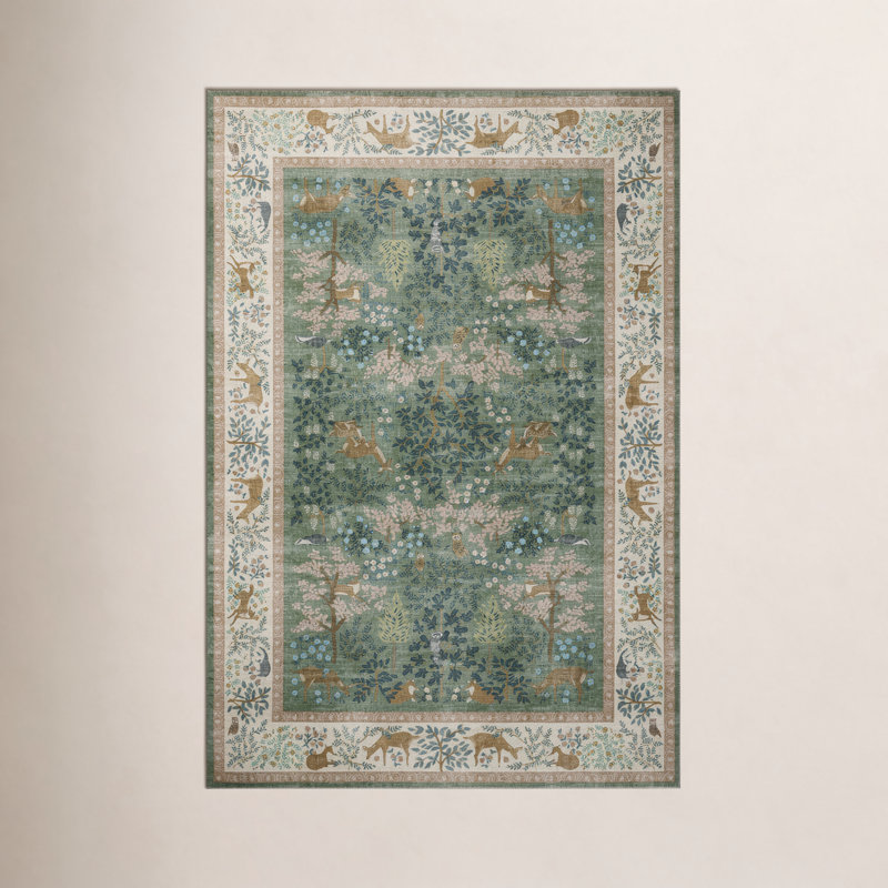 Tapis sauge / rosé Rifle Paper Co. x Loloi, Rectangle 8 pi 6 po x 11 pi 6 po