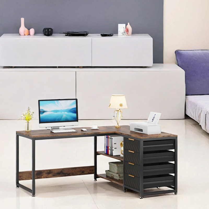 Bureau en coin 59 po, Brun / Noir