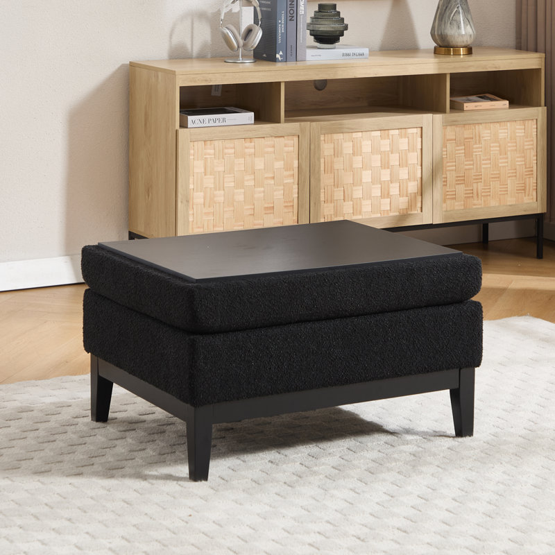 33.85" W Upholstered Storage Ottoman, Black, Black