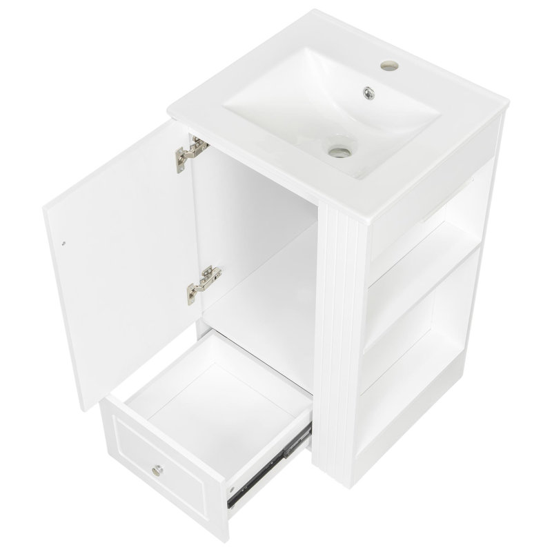 Meuble-lavabo autoportant avec lavabo en céramique, Blanc