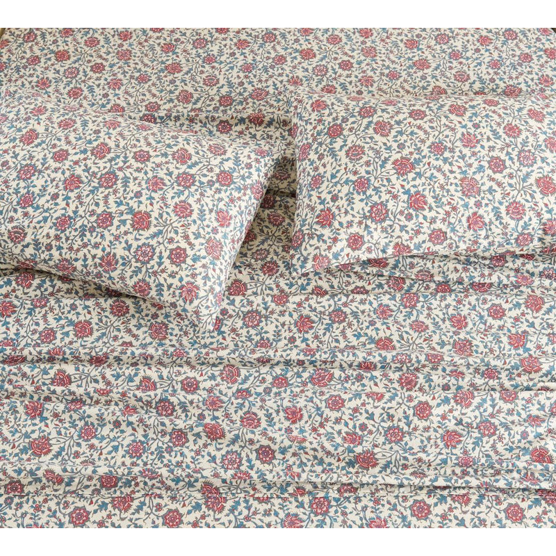 100% Cotton Bedding Printed Sheets Set For Queen Size Bed Up To 14" Deep Mattress, Country Rustic Floral Pattern Bedlinen Sets