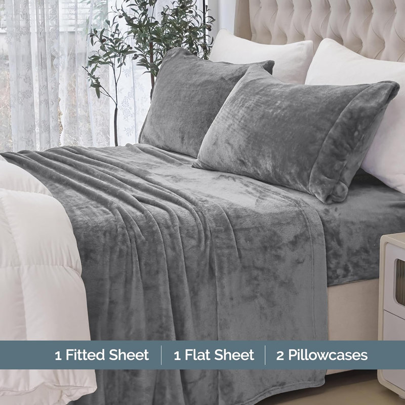 Ensemble de 4 valises pour chambre d'amis, Ensemble de draps pour grand lit avec 2 taies d'or, Gris