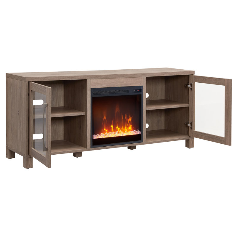 Meuble télé pour téléviseur de 65 po ou moins avec foyer Quincy, Gris délavé