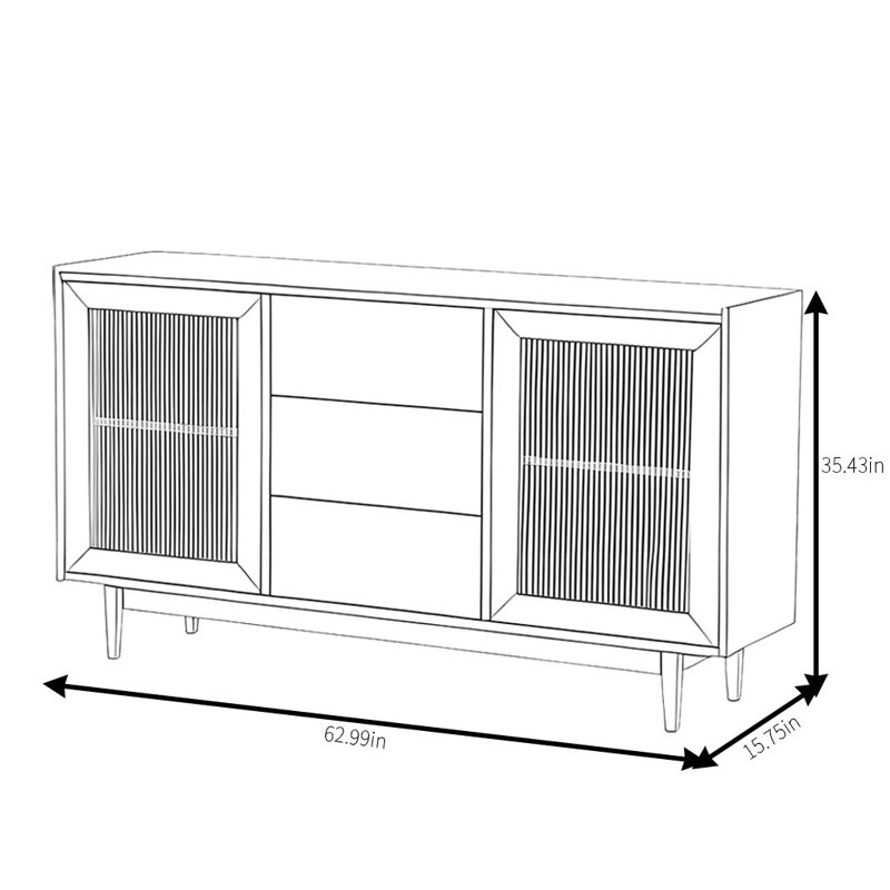 Buffet de style chinois rétro, H 35,43 po x l 62,99 po x P 15,75 po