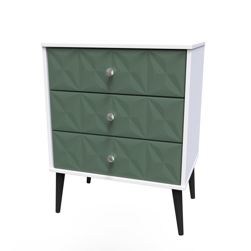 Fully Assembled Herta 3 - Drawer Chest of Drawers, Labrador Green/White