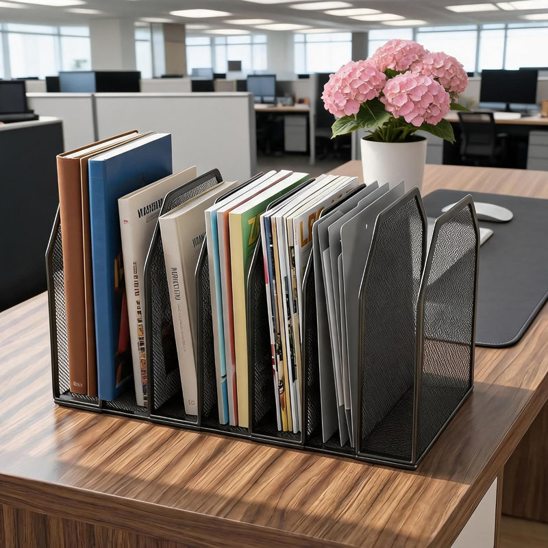 Organiseur de bureau vertical à 7 sections, trieur de fichiers vertical noir
