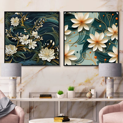 Graceful Floral Essence Of Zen - Ensemble de 2 collages floraux carrés