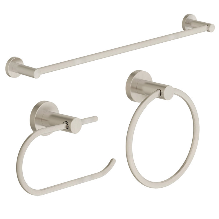 Dia 3 Piece Bath Hardware Set with Toilet Paper Holder, 18 in. Towel Bar, and Towel Ring