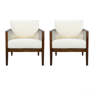 Fauteuil club d'extérieur, structure en bois d'acacia avec dossier en corde, coussins beiges hydrofuges pour patio / cour arrière / terrasse