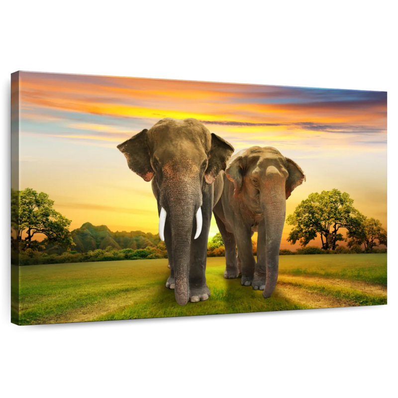 Elephant Sunset Duo, 24" H x 36" W