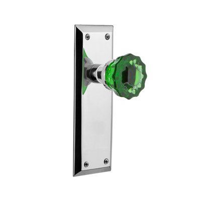 Emerald Crystal Privacy Door Knob with New York Long Plate