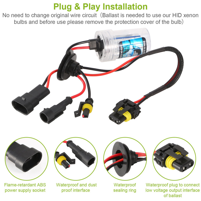 2PCS 9006 HB4 HID Xenon 35W 8000K 3500LM Headlight Fog Light Low/High Beam Replacement Bulbs