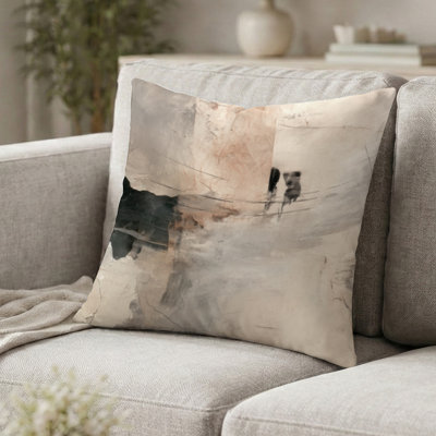 Coussin décoratif "Abstract Collages" - peinture abstraite coup de pinceau noir et gris