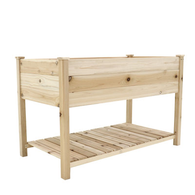 Solid Wood Elevated Plant Bed With Legs & Storage Shelf For Flower, Herb, Backyard, Patio, Balcony 48.5X30x24.4In Raised Garden And