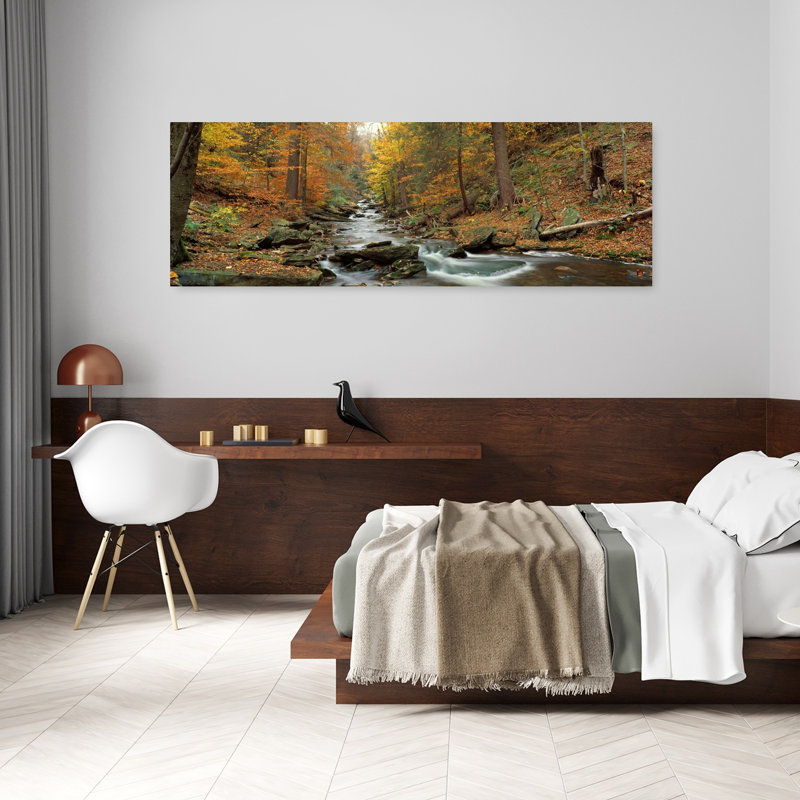 «Fall Trees», art mural de la forêt d'automne contemporaine abstraite de Kitchen Creek en Pennsylvanie, H 20 po x l 60 po