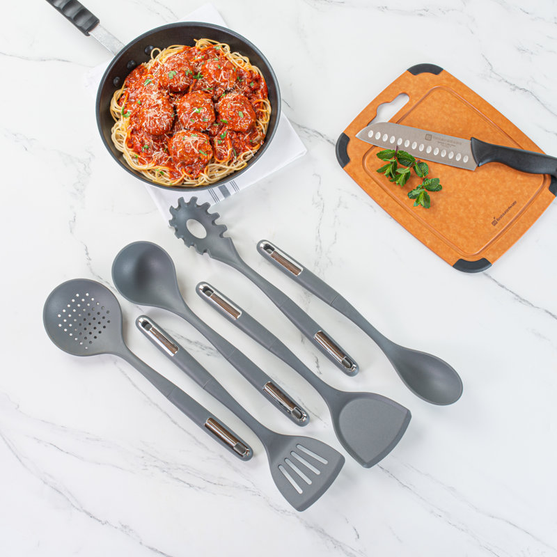 Ensemble d'ustensiles de cuisine en silicone de 1 pièce comprenant 1 ensemble d'ustensiles de cuisine à poignée antidérapante, accessoires de cuisine résistants à la chaleur et lavables au lave-vaisselle, ustensiles de cuisine gris durables