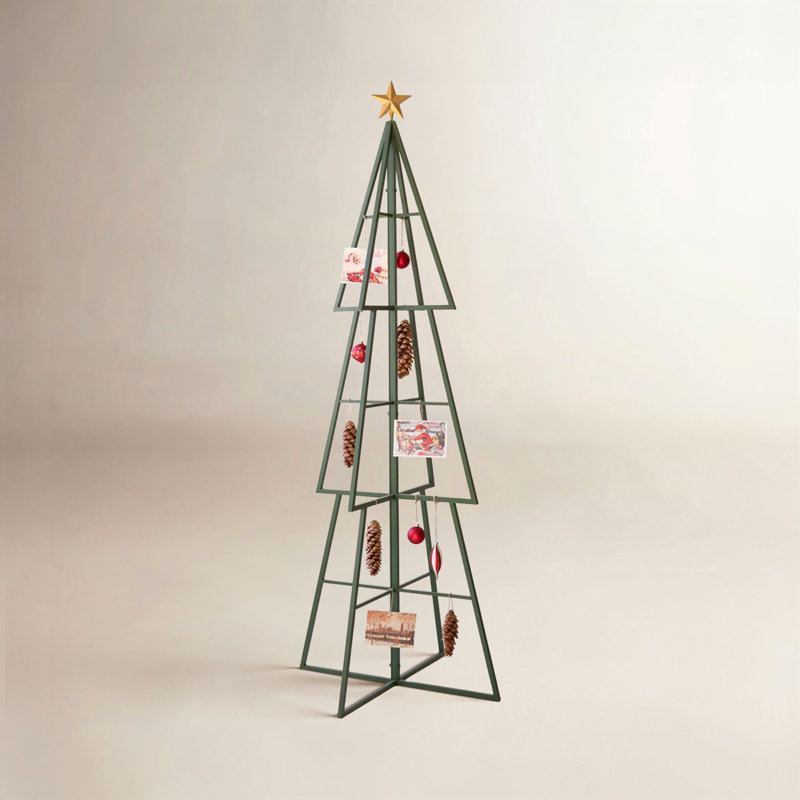 GREEN PAINTED METAL CHRISTMAS TREE ORNAMENT DISPLAY