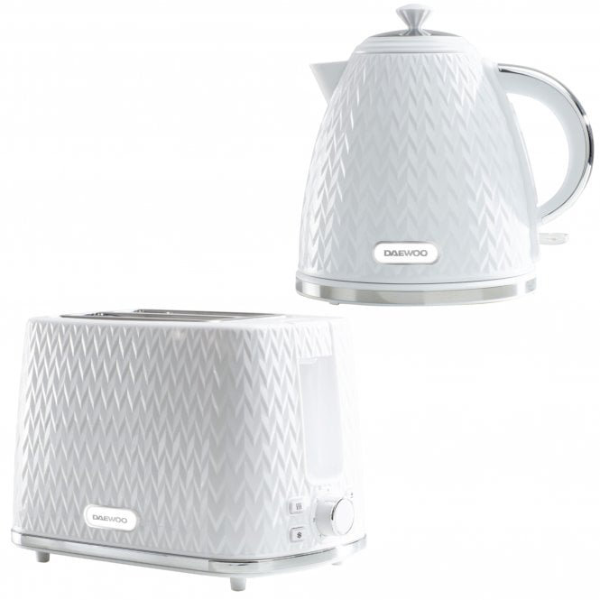 Daewoo Argyle Retro Set Kettle And Toaster Matching Bundle 2 Slice Browning Control Easy Clean 1.7L Jug Auto Off Black, White