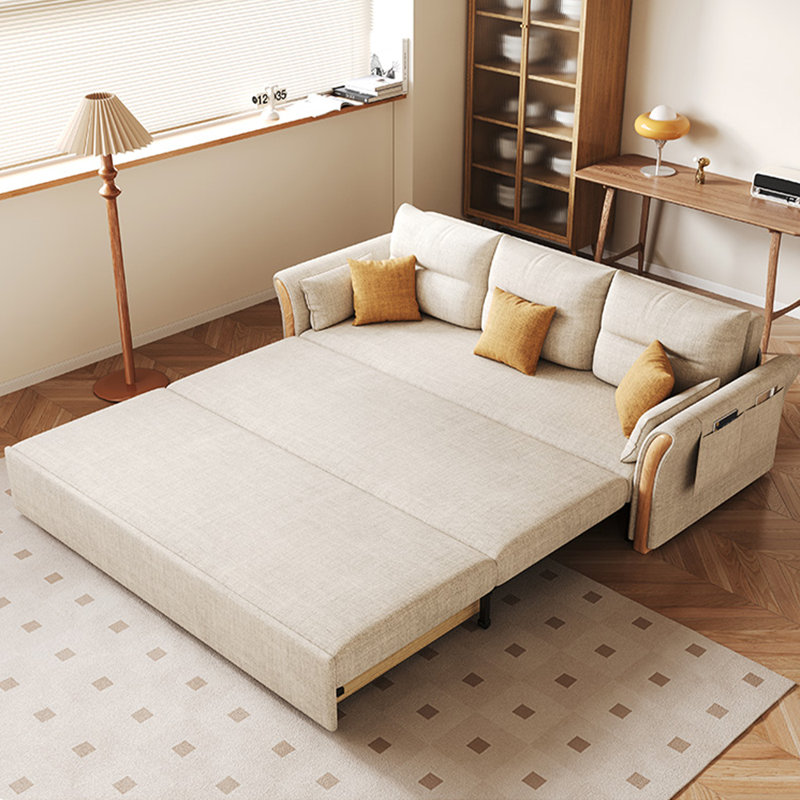 Minimalist Modern Solid Wood Linen Blend Extendable Storage Living Room Sofa, 82.732.3" H x 82.7" W x 32.3" D
