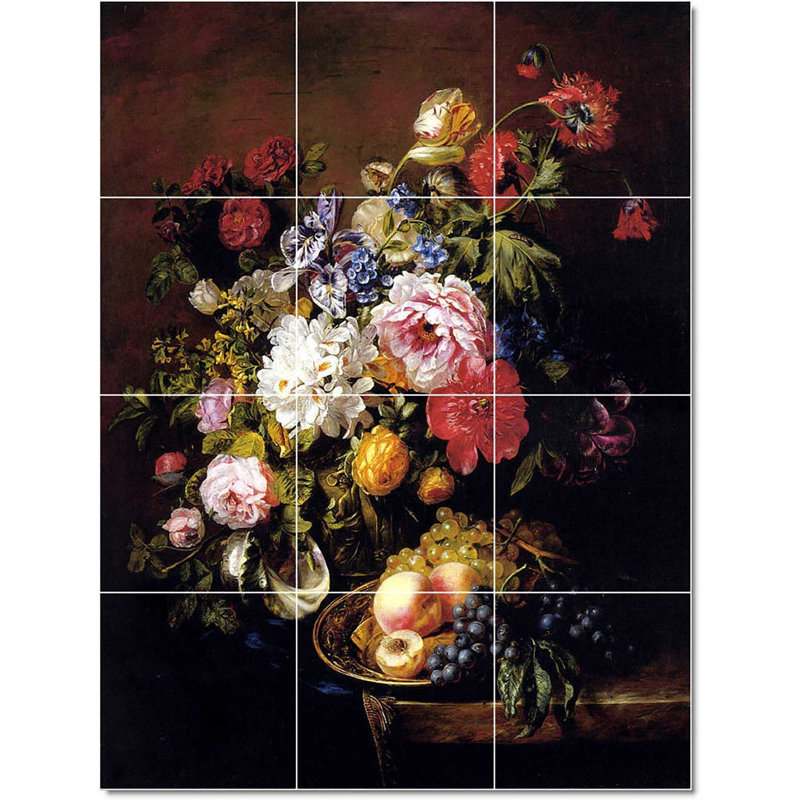 Carreau de céramique décorative 12,75 po x 17 po 4,25 po x 4,25 po, Adriana, fleur de Haanen, W22477