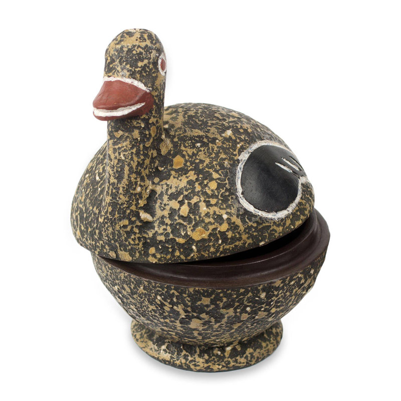 Boîte à bijoux noire en bois de caneton ghanéen noir