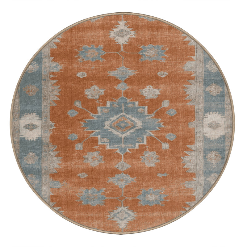 Tapis brun lavable à la machine, Rond 8 pi