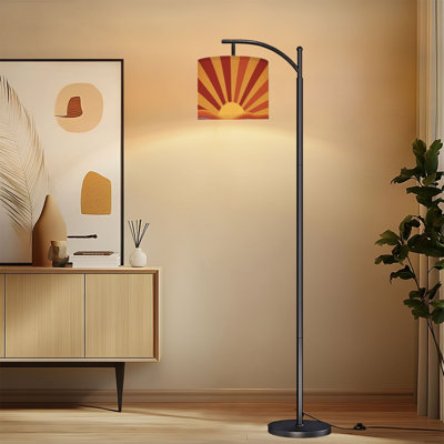 Lampe sur pied à arc avec abat-jour réglable rétro hippie rétro soleil branché affiche moderne des années 60 et 70 lampe sur pied 3 températures de couleur à intensité variable haute lampe sur pied avec interrupteur au pied pour la chambre à coucher