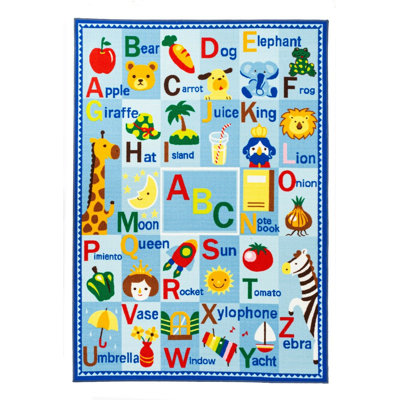 Blue Abcs Alphabet Animals Learning Kids Fun Play Mat Educational Reversible Area Rug 31"" X 58"" (Inches) -  Zoomie Kids, C0FC2905E07C403FA14F5731594668CF
