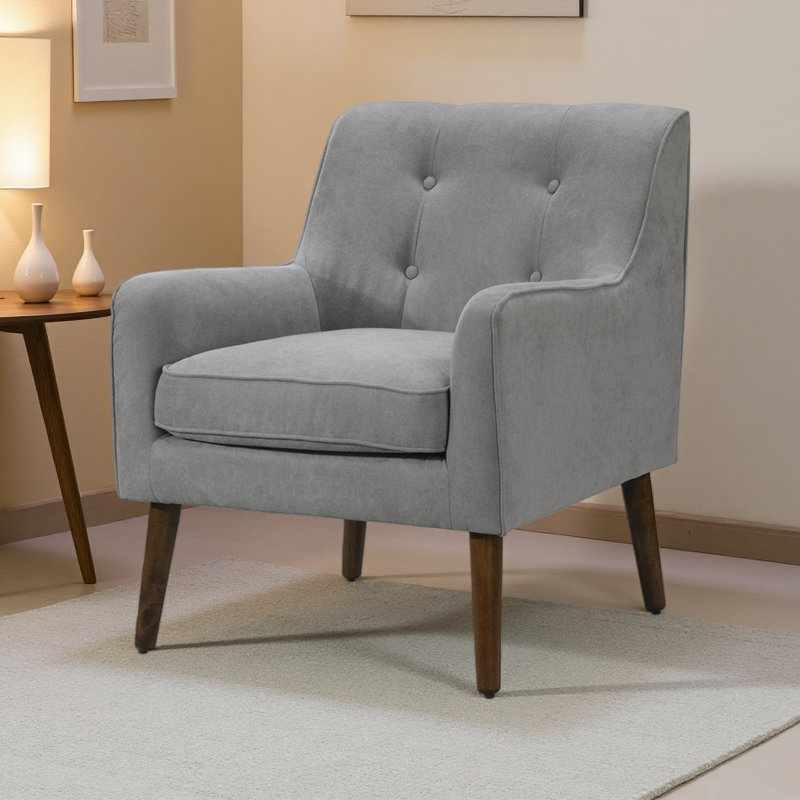 Fauteuil capitonné 25 po Mid Century, Gris
