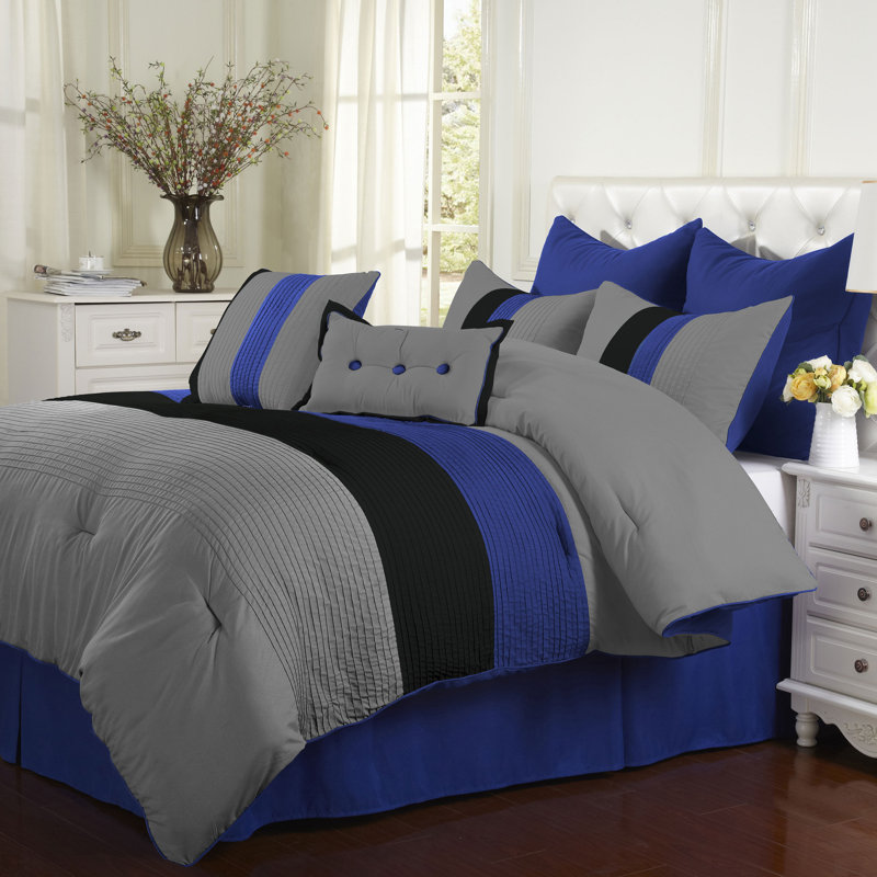  Reversible 8Pc Comforter Set, King, Blue