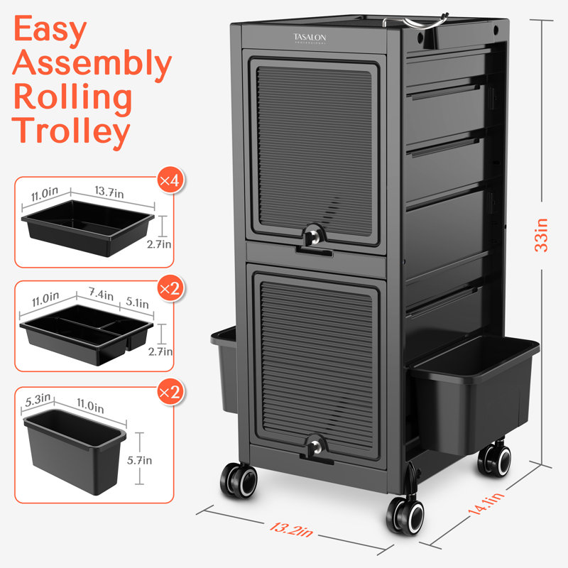 TASALON Premium Lockable Salon Trolley Cart with Wheels