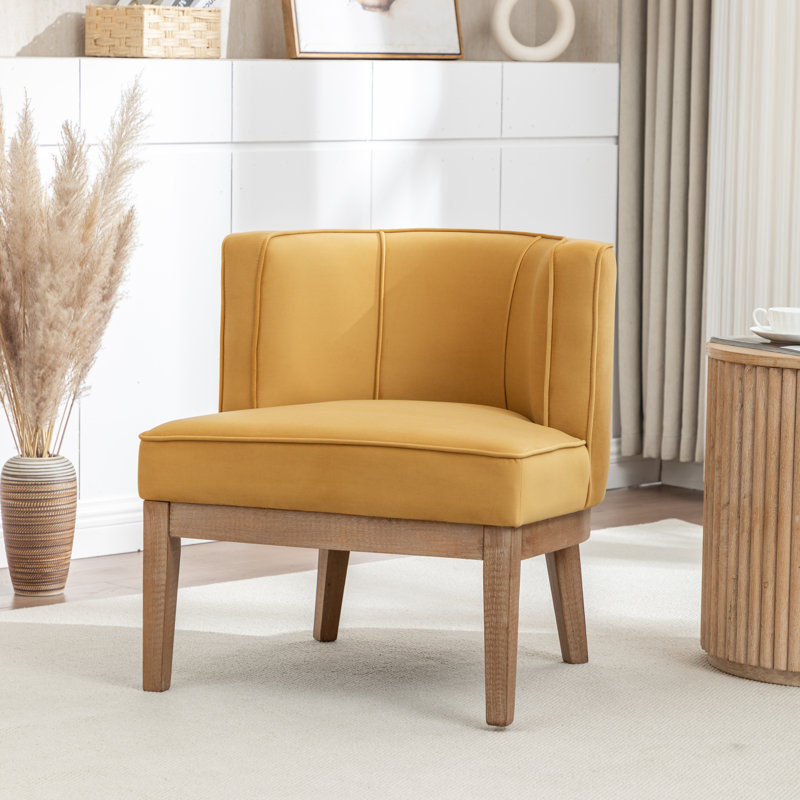 Fauteuil demi-tonneau Karoll, Velours moutarde, 1