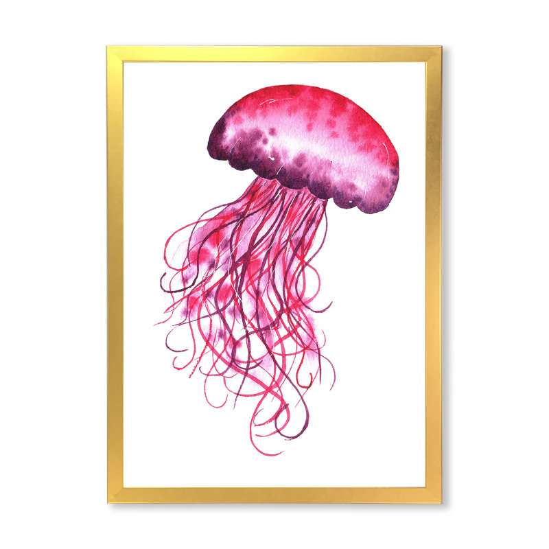 Adorable méduse rose méduse - Décoration murale nautique et côtière en toile, L 30 po x H 40 po x P 1,5 po