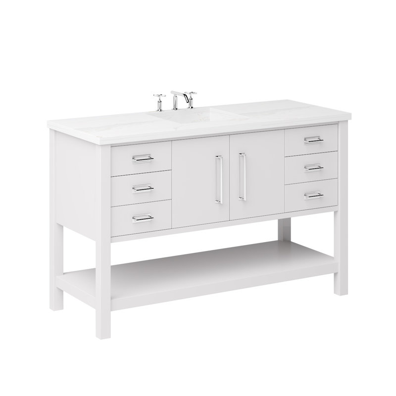 Kiawah Single Extra Wide Bath Vanity, Strong White, 60", Polished Chrome